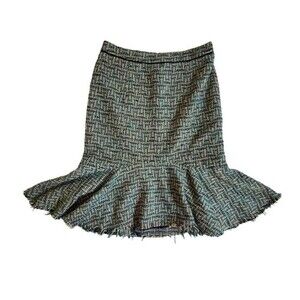 Elevenses Anthropologie Bellerby Green Wool Tweed Frayed Hem Midi Skirt Sz 10